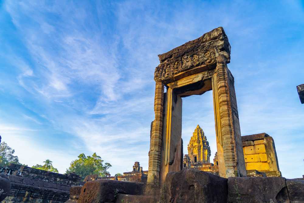 Four ancient temple sites, soft pink sandstone carvings, and a morning that starts at a normal human hour — not before the sun comes up