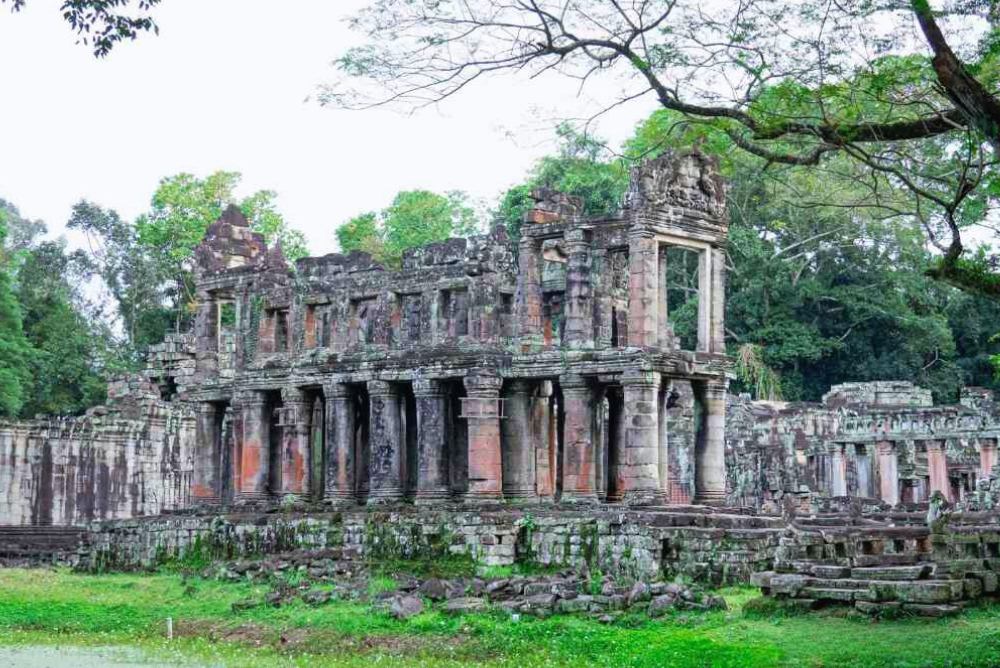 Preah Khan stone gallery corridor on the Angkor Grand Circuit Tour, Siem Reap Cambodia